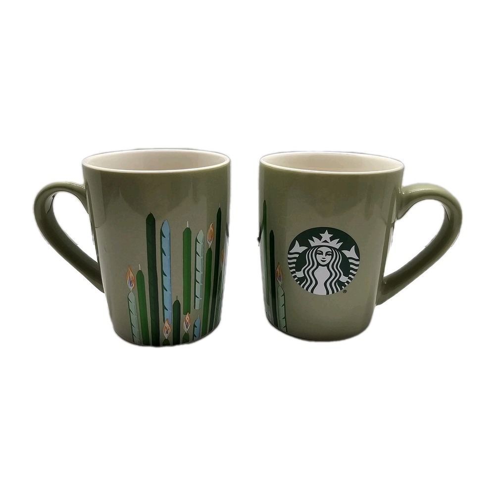 Set Of 2 Starbucks Coffee Mug Green Candles 10oz 2021 EUC